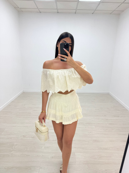 TOP BARDOT BORDADO - BEIGE