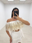 TOP BARDOT BORDADO - BLANCO Y BEIGE