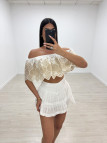 TOP BARDOT BORDADO - BLANCO Y BEIGE