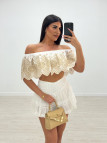 TOP BARDOT BORDADO - BLANCO Y BEIGE