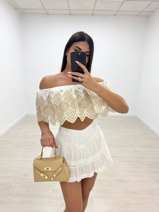 FALDA MINI BORDADA BLANCA