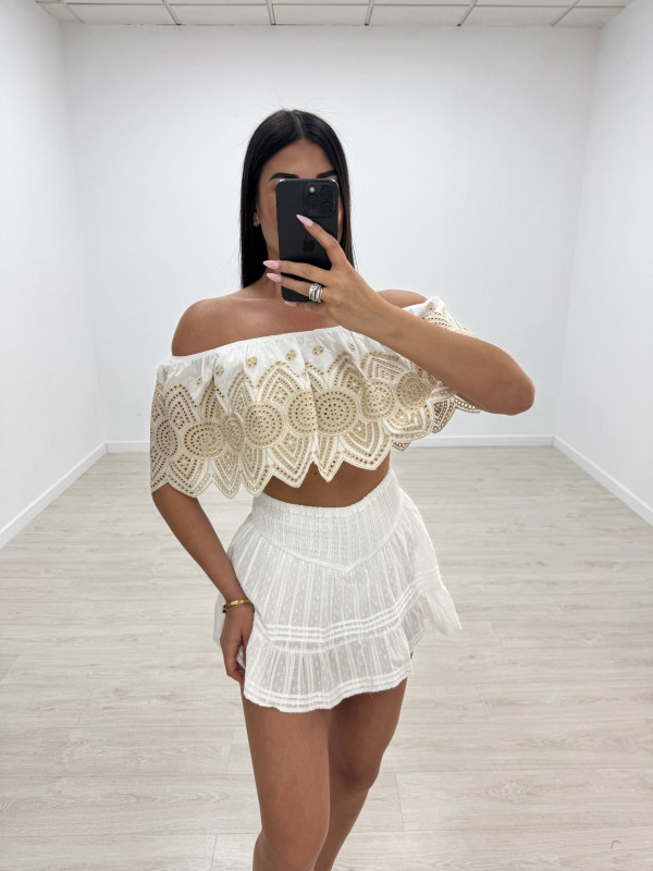 FALDA MINI BORDADA BLANCA