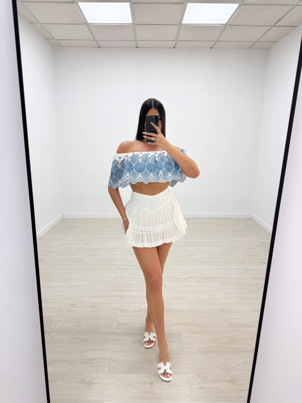 FALDA MINI BORDADA BLANCA