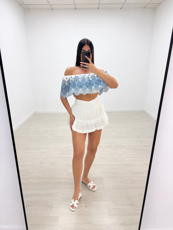 FALDA MINI BORDADA BLANCA