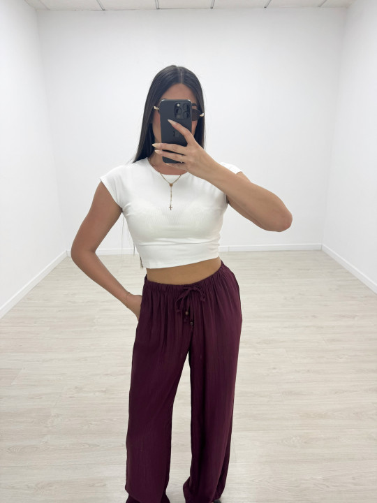 PANTALÓN EFECTO BAMBULA - BURDEOS
