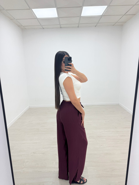PANTALÓN EFECTO BAMBULA - BURDEOS