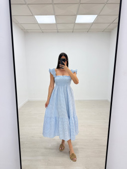 VESTIDO VICHY PANEL DE ABEJA - CELESTE