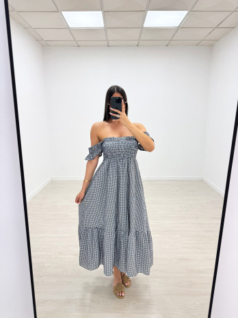 VESTIDO VICHY PANEL DE ABEJA - MARINO