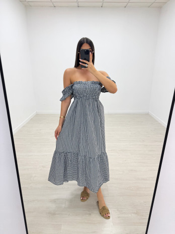 VESTIDO VICHY PANEL DE ABEJA - MARINO