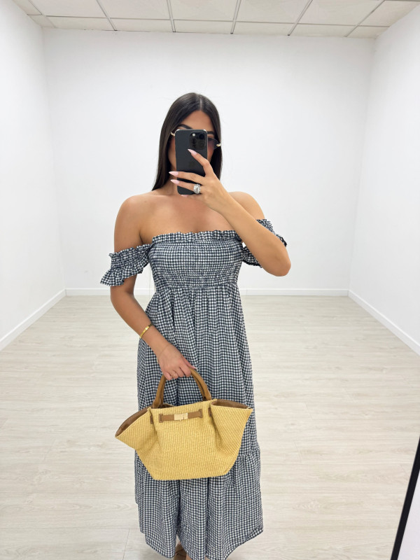 VESTIDO VICHY PANEL DE ABEJA - MARINO