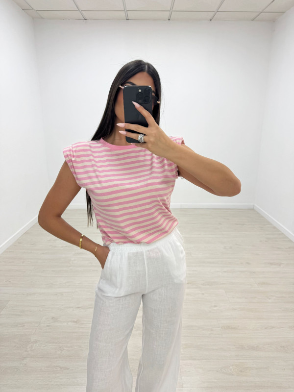 CAMISETA HOMBRERAS RAYAS - ROSA