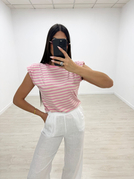 CAMISETA HOMBRERAS RAYAS - ROSA