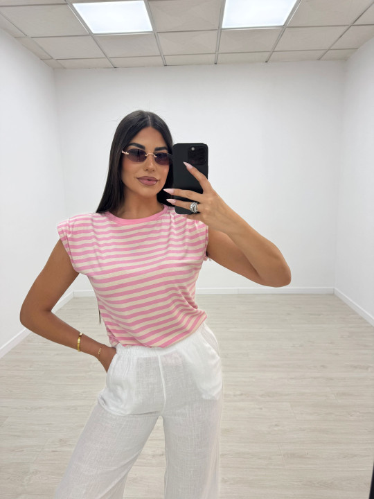 CAMISETA HOMBRERAS RAYAS - ROSA
