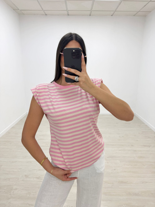 CAMISETA HOMBRERAS RAYAS - ROSA
