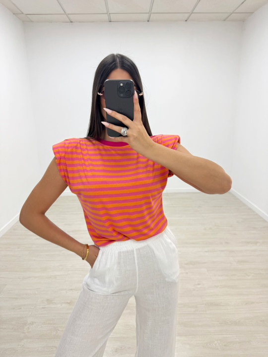 CAMISETA HOMBRERAS RAYAS - NARANJA