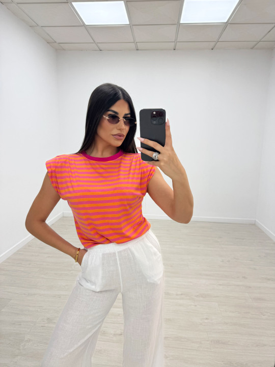 CAMISETA HOMBRERAS RAYAS - NARANJA