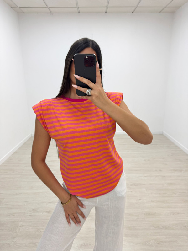 CAMISETA HOMBRERAS RAYAS - NARANJA