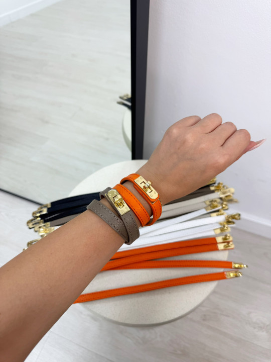 PULSERA HERMS (PIEL 100%) - NARANJA