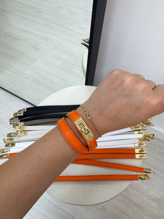 PULSERA HERMS (PIEL 100%) - NARANJA