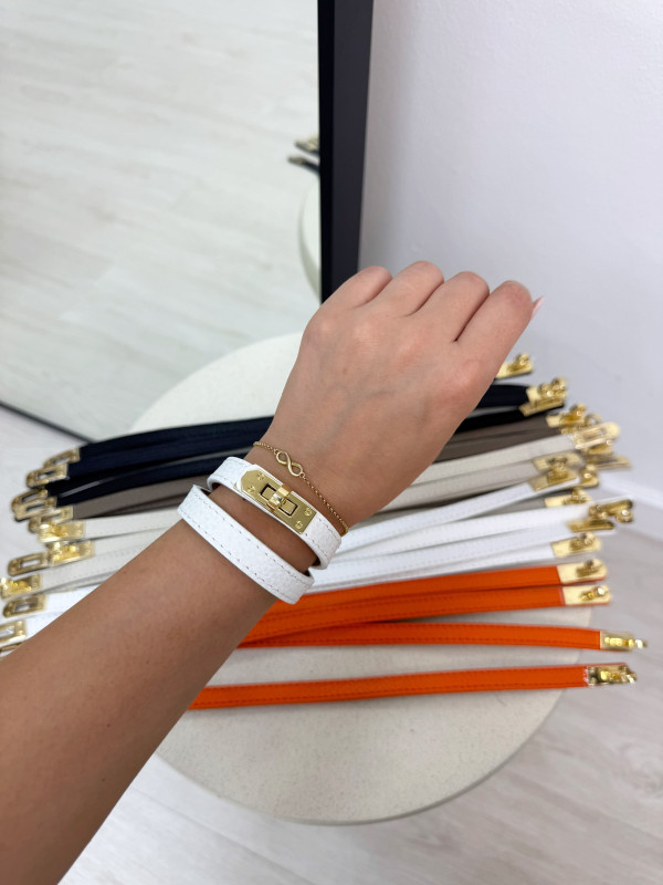 PULSERA HERMS (PIEL 100%) - BLANCA