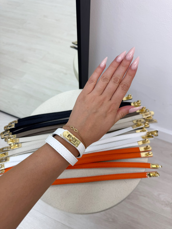 PULSERA HERMS (PIEL 100%) - BLANCA