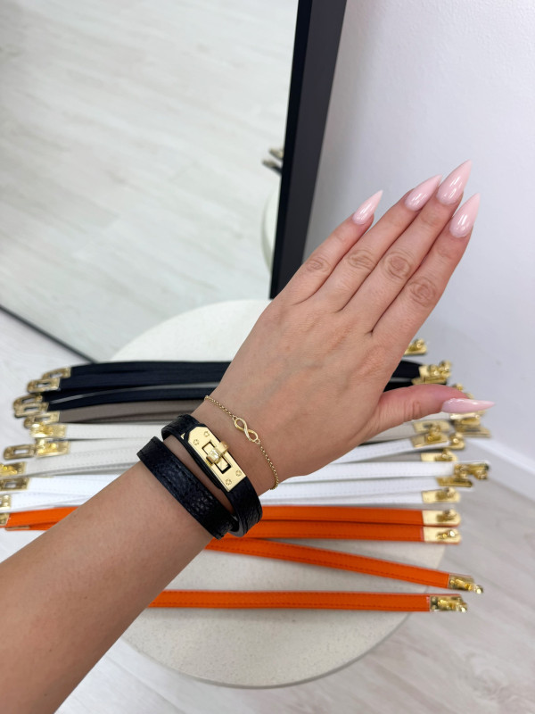 PULSERA HERMS (PIEL 100%) - NEGRA