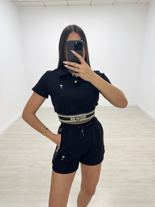 CONJUNTO BERMUDA BORDADO CD - NEGRO