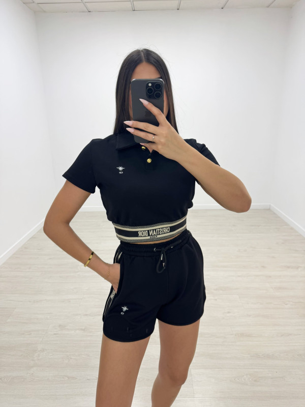 CONJUNTO BERMUDA BORDADO CD - NEGRO