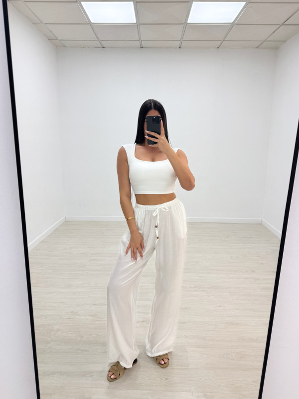 PANTALÓN EFECTO BAMBULA - BLANCO