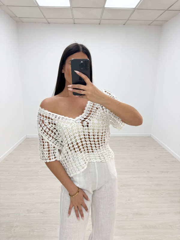 CAMISETA CROCHET LENTEJUELA - BLANCA