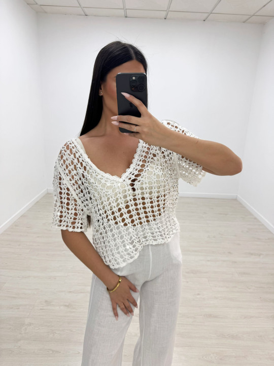 CAMISETA CROCHET LENTEJUELA - BLANCA