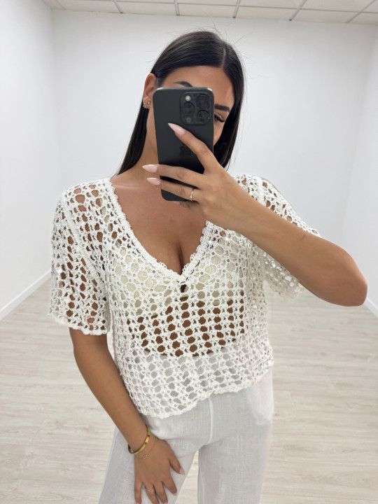 CAMISETA CROCHET LENTEJUELA - BLANCA