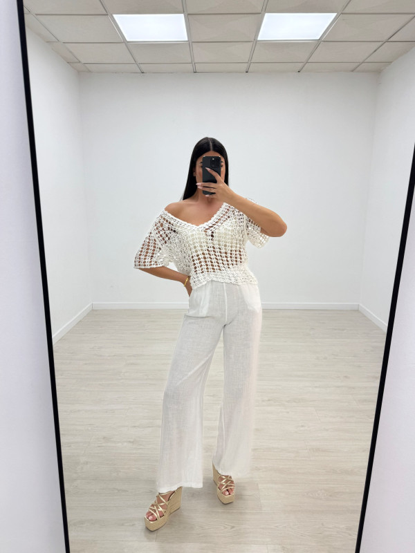 CAMISETA CROCHET LENTEJUELA - BLANCA