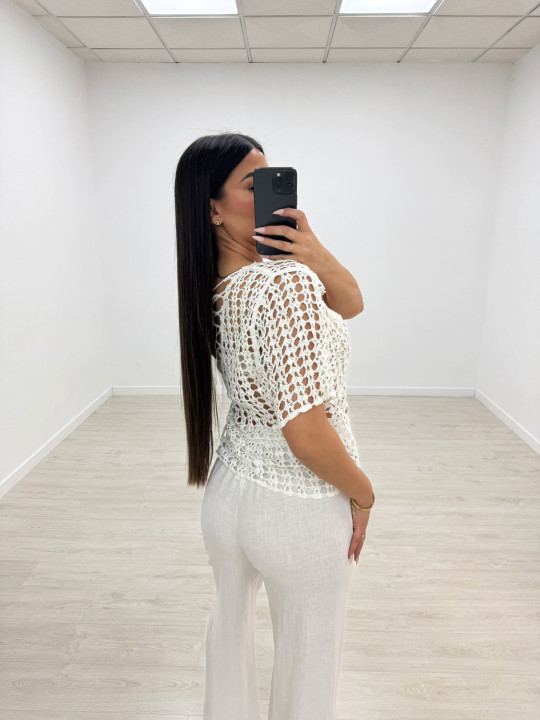 CAMISETA CROCHET LENTEJUELA - BLANCA