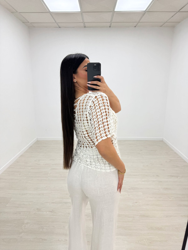 CAMISETA CROCHET LENTEJUELA - BLANCA