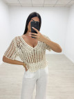 CAMISETA CROCHET LENTEJUELA - BEIGE