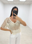 CAMISETA CROCHET LENTEJUELA - BEIGE