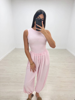 PANTALÓN VICHY GLOBO - ROSA