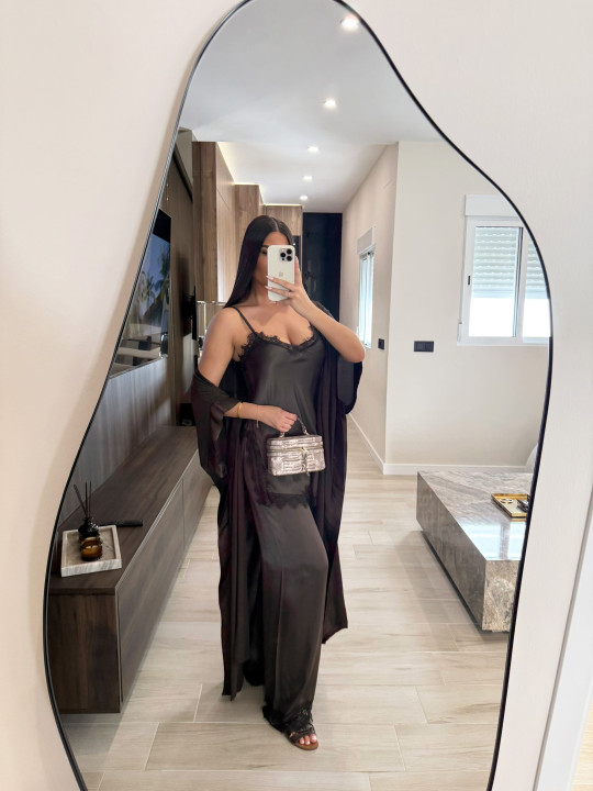 CONJUNTO EXCLUSIVO SATINADO ENCAJE - MARRÓN