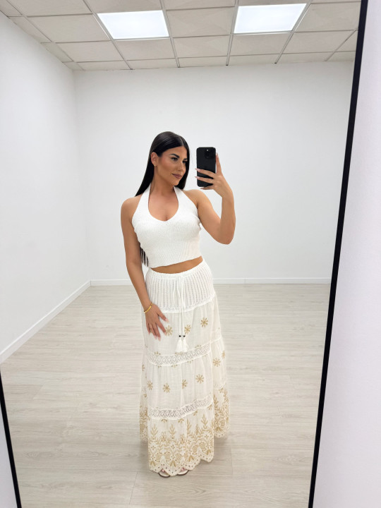 FALDA CROCHET LARGA - BLANCA