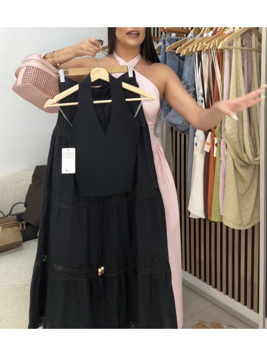 TOP PUNTO HALTER -  NEGRO