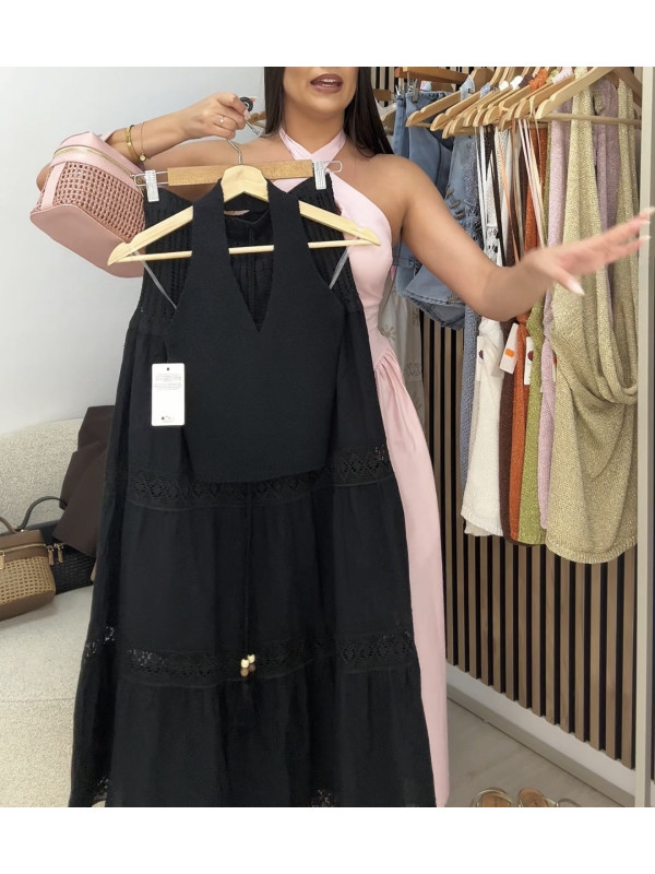 TOP PUNTO HALTER -  NEGRO