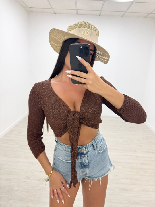 TOP CROCHET ANUDADO - MARRÓN