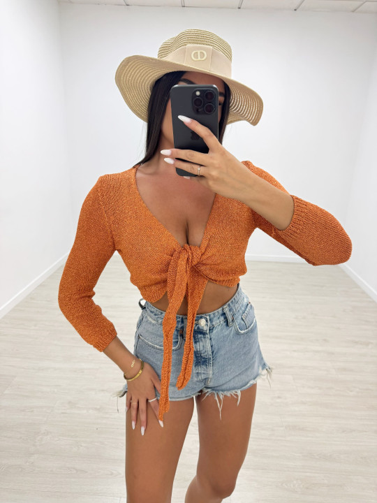 TOP CROCHET ANUDADO - NARANJA