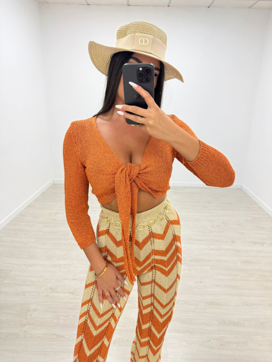 TOP CROCHET ANUDADO - NARANJA