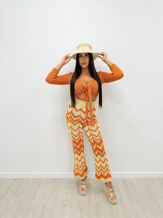 PANTALÓN CROCHET ESTAMPADO - NARANJA