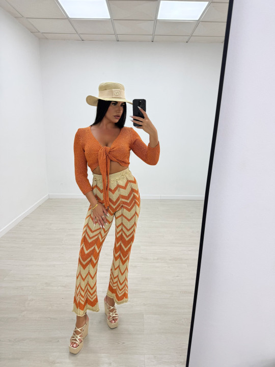PANTALÓN CROCHET ESTAMPADO - NARANJA