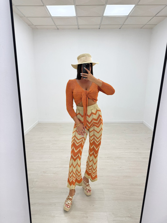 PANTALÓN CROCHET ESTAMPADO - NARANJA