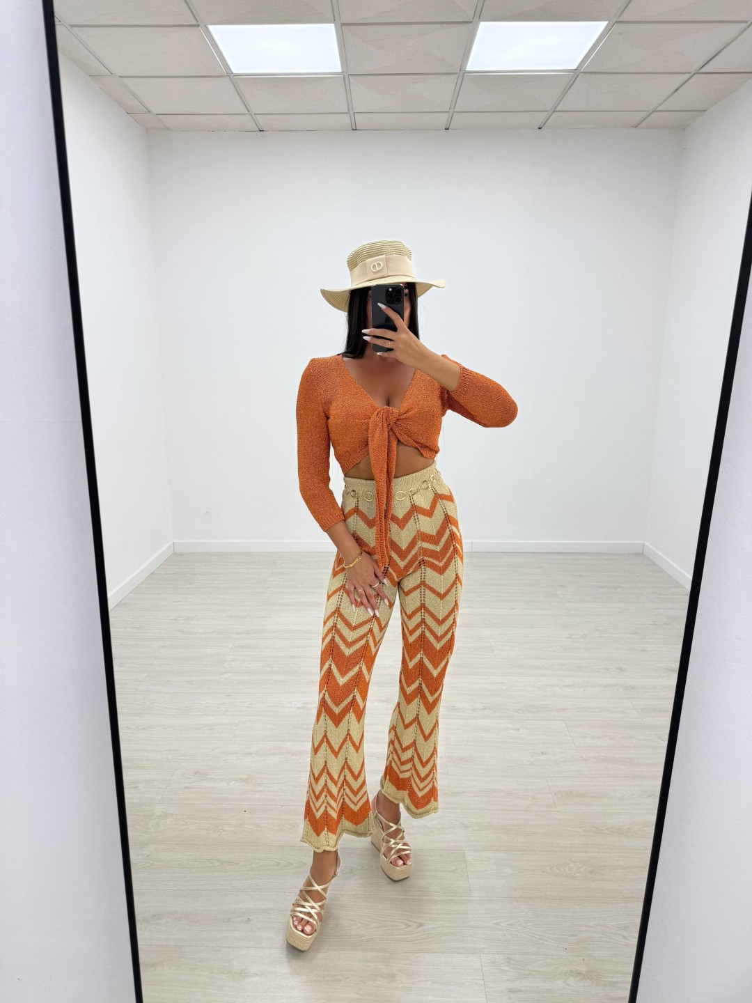 PANTALÓN CROCHET ESTAMPADO - NARANJA