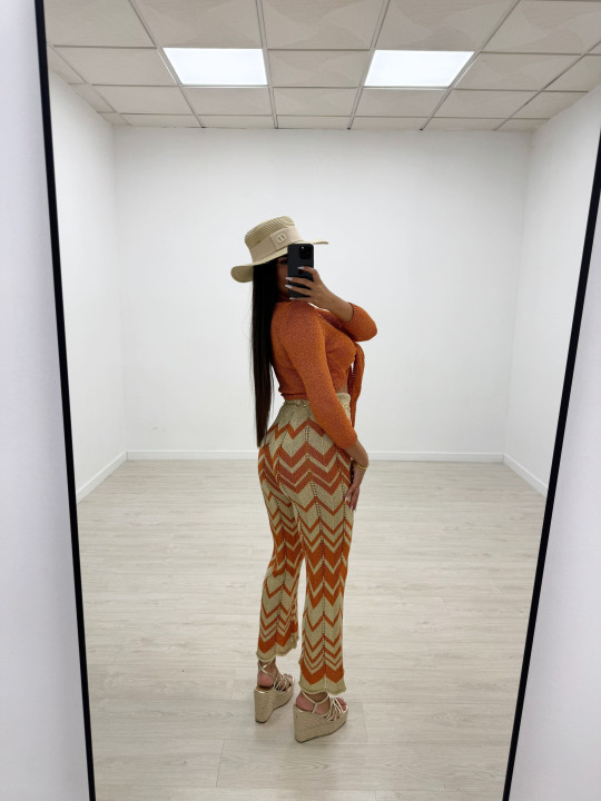 PANTALÓN CROCHET ESTAMPADO - NARANJA